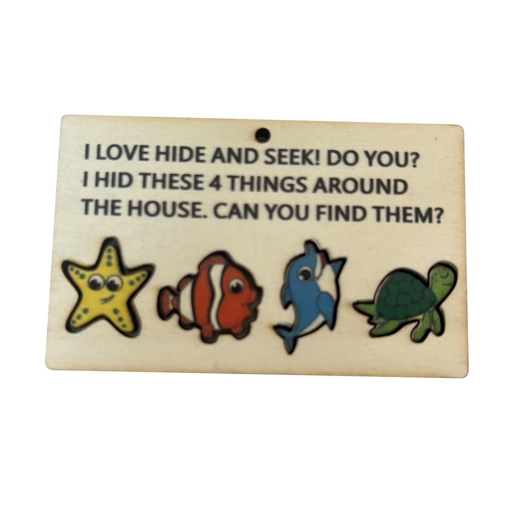 Christmas Wooden Sign Hide And Seek Family Toy, Fun Shape Matching Game