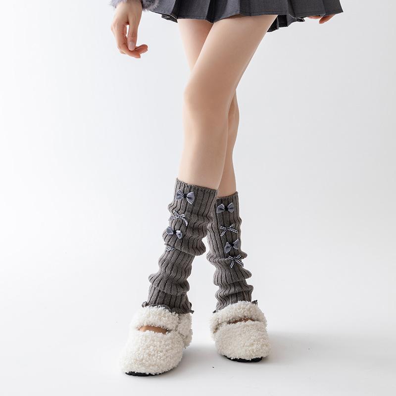 Socks Bow Lolita Spring And Autumn Retro Stockings Ballet Style Maillard Knitted Warm Calves