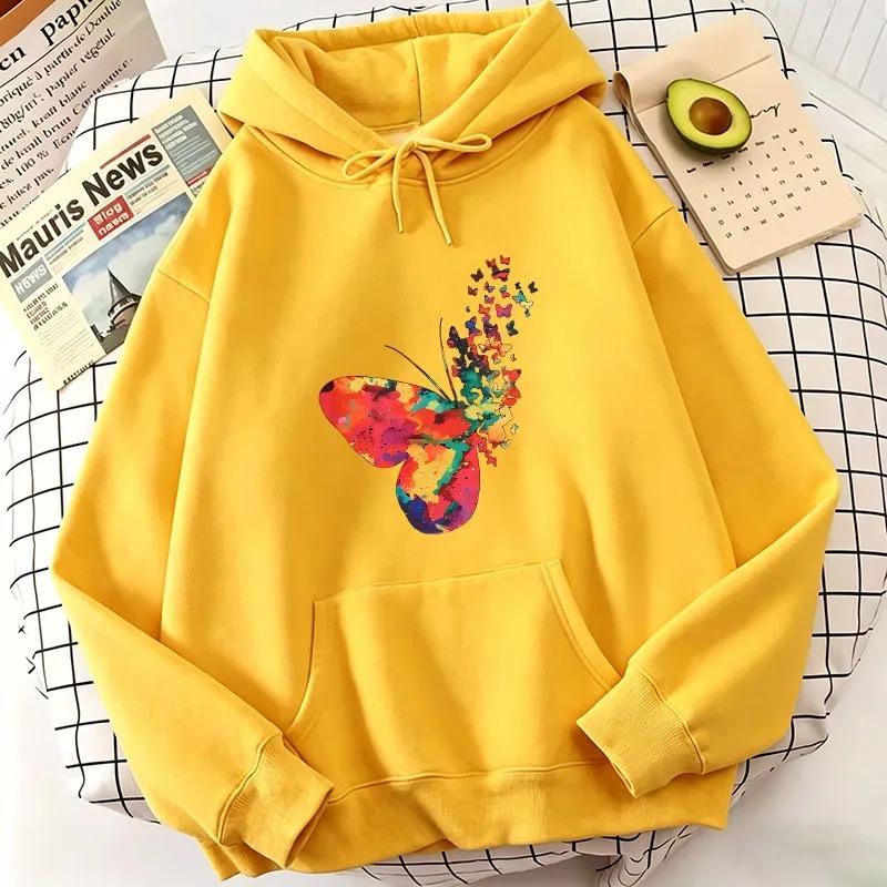 Gothic Vintage Colorful Butterfly Graphic Print Casual Women Hoodie Sweatshirt Women Autumn Winter Loose Daily Stylish Funny Top