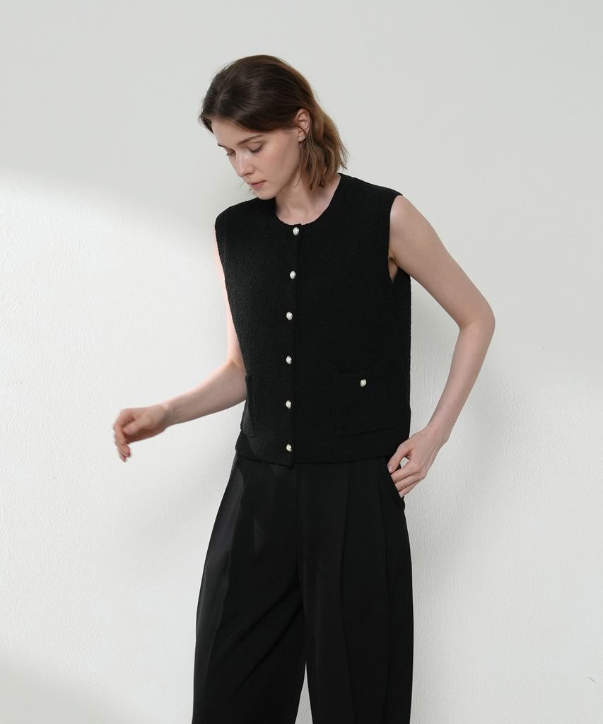 Omiou Airy Boucle Tweed Vest Knit 5 Colors