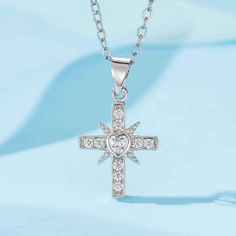 GemChic Women's Exquisite Embed Zircon Cross Love Shape Pendant Necklace Female Simple Clavicle Chain Birthday Christmas Jewelry Gift