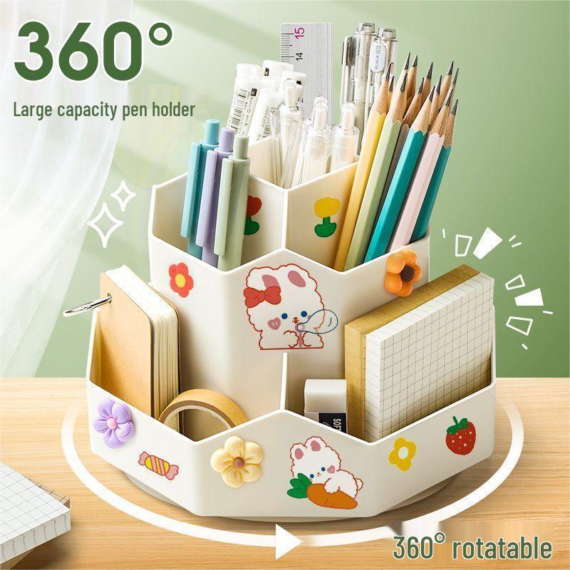 Nine-Grid Rotating Pen Holder, Upgraded Large Capacity, High-End Desktop Organizer, Multifunctional Luxury Storage Box