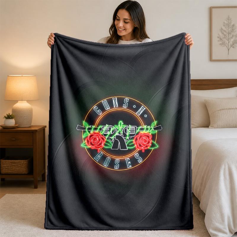Guns N’ Roses Print Flannel Blanket Cozy Lightweight Plush Throw Blanket For Bed Sofa Household Use
