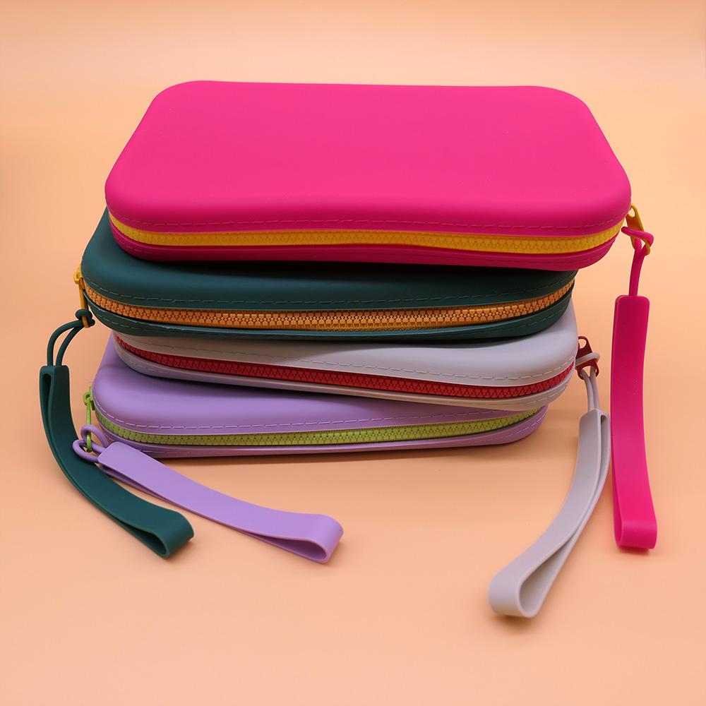 Bolsa de almacenamiento de cosméticos cuadrada de silicona, soporte para brochas de maquillaje de viaje de gran capacidad, organizador portátil impermeable para cosméticos