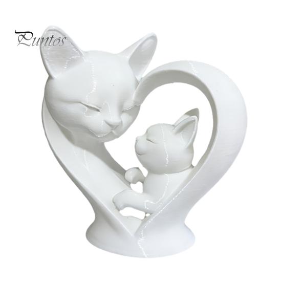 Cute Cat Home Decoration Mother Baby Figurine, 3D Printed Heart Sculpture for Desk Decor, Smooth Surface Statue Modern Art Living Room Study,