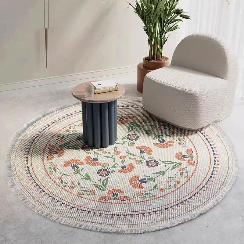 Nordic Round Carpet Rugs Boho Ethnic Mandala Tassel Carpet for Living Room Cotton Linen Big Floor Rug Modern Classic 90cm Mats