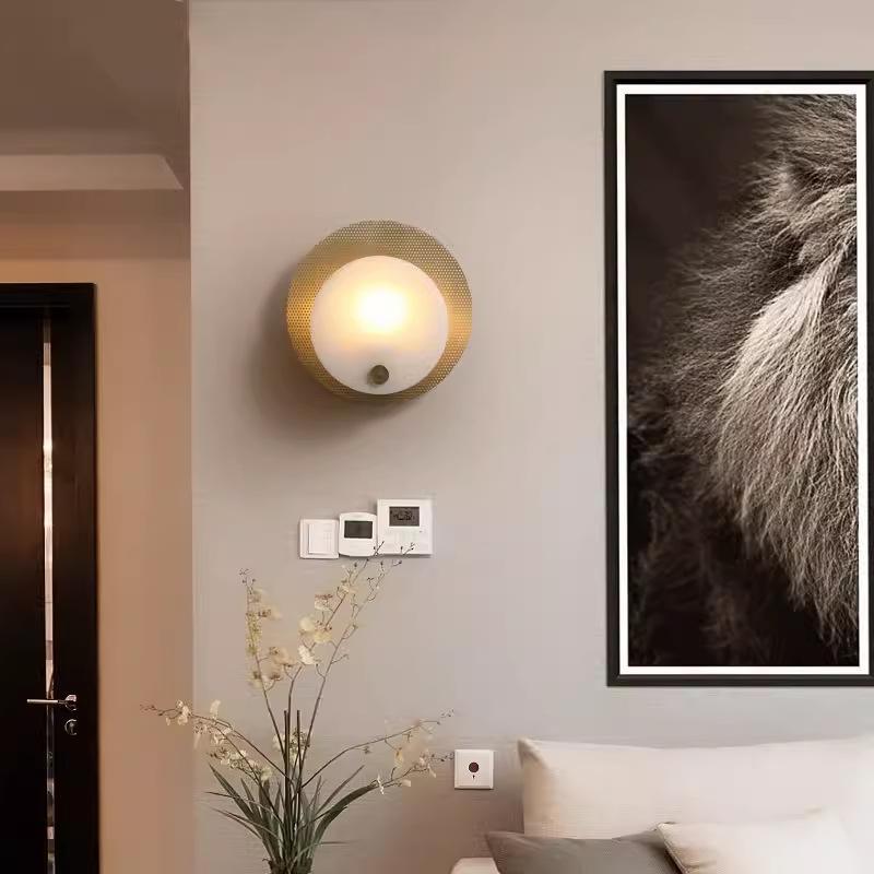 Luxury Indoor Wall Lamp Marble Led for Living Room Study Bedroom Bedside Openwork Copper Base Wall Light Italian Decorative Lamp