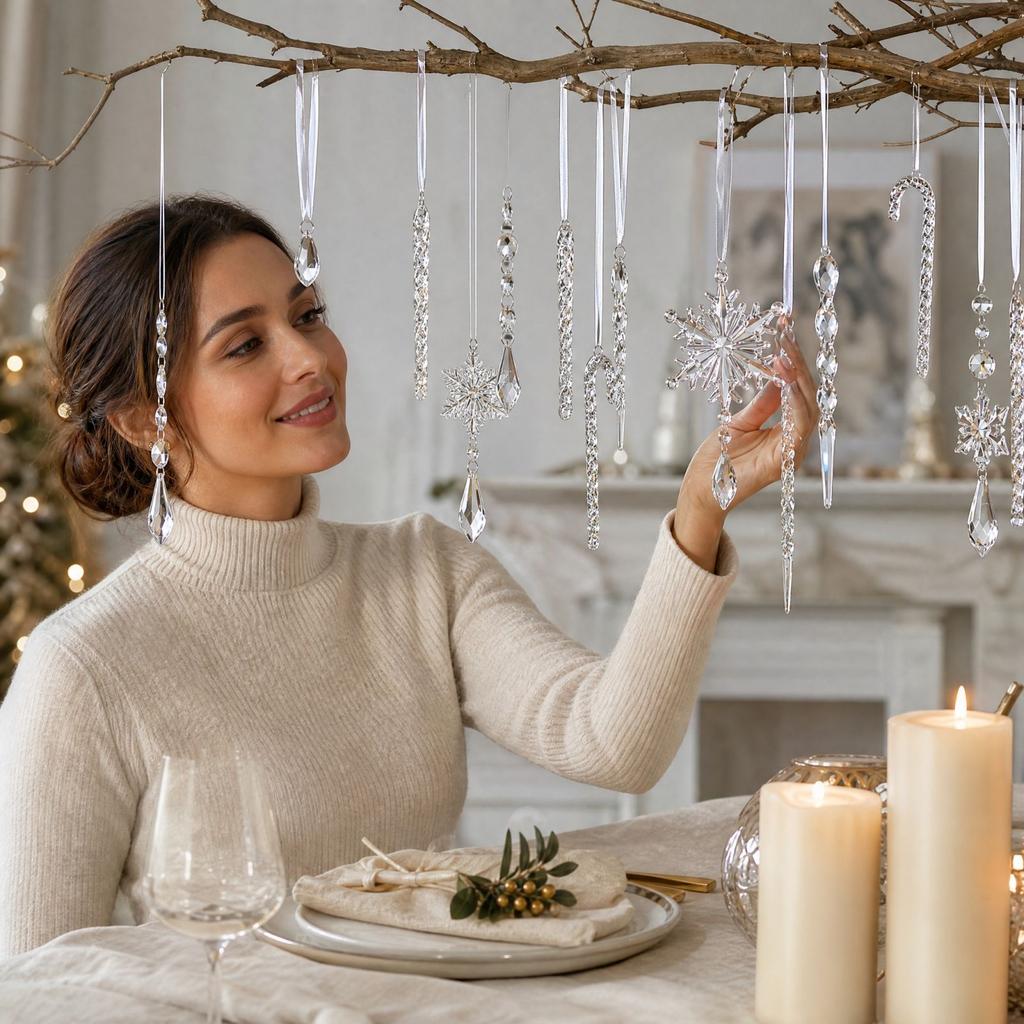 20 Pack Snowflake Christmas Ornaments with Icicle Pendants for Holiday Tree Hanging Decor