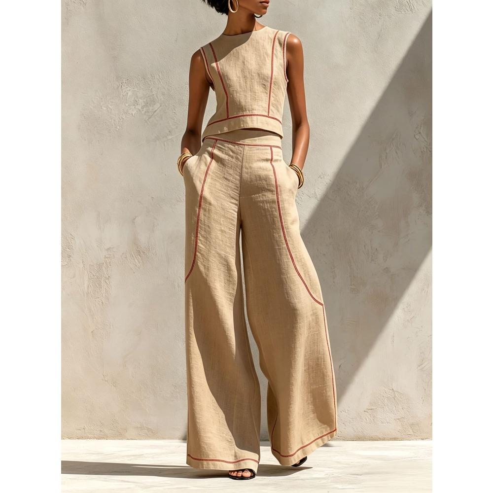 Women's Casual Tracksuit Sleeveless Tank Top High Waist Wide Leg Pants Two Piece Outfit