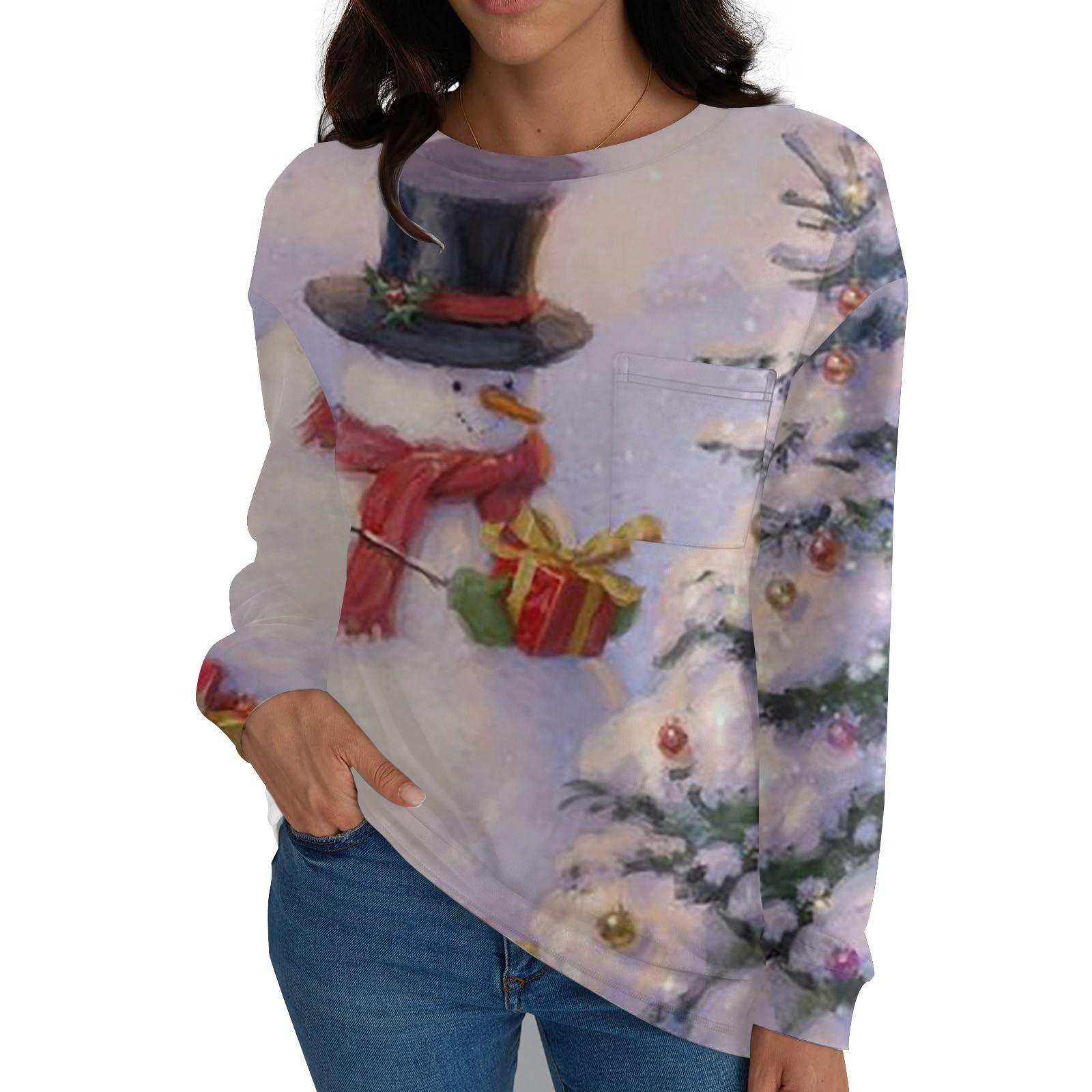 

Жіночі сорочки з довгим рукавом Оверсайз-топи з круглим вирізом Повсякденні осінні модні футболки Блузка з кишенями Одяг S