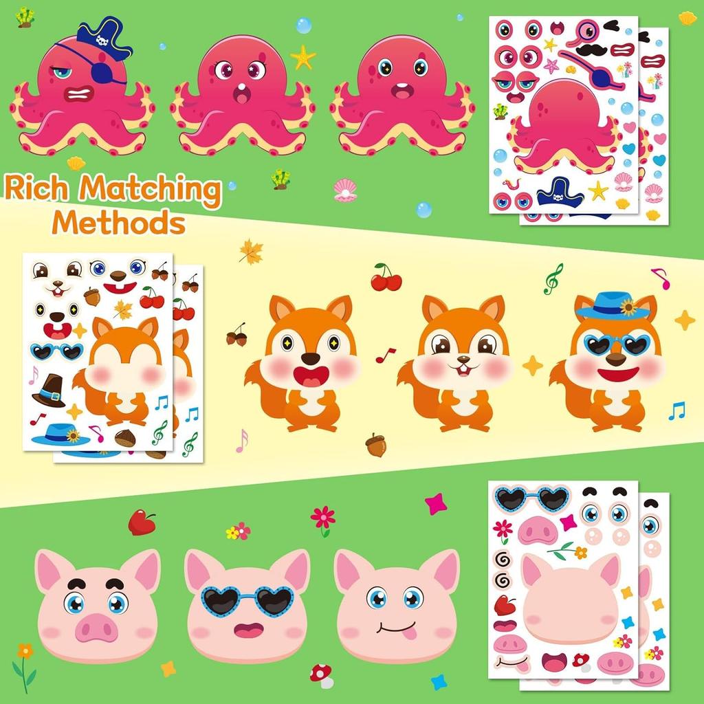 JULMELON 24 Sheets Make a Face Stickers for Kids, Make Your Own Animal Stickers, Classroom Fantasy Animal Mix and Match Sticker Sheets for Boys Girls
