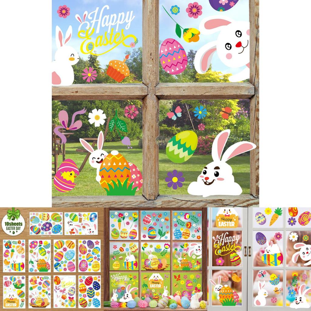 Xh107 Adorable Cartoon Style Easter Bunny Static Cling Window Decor For Kids