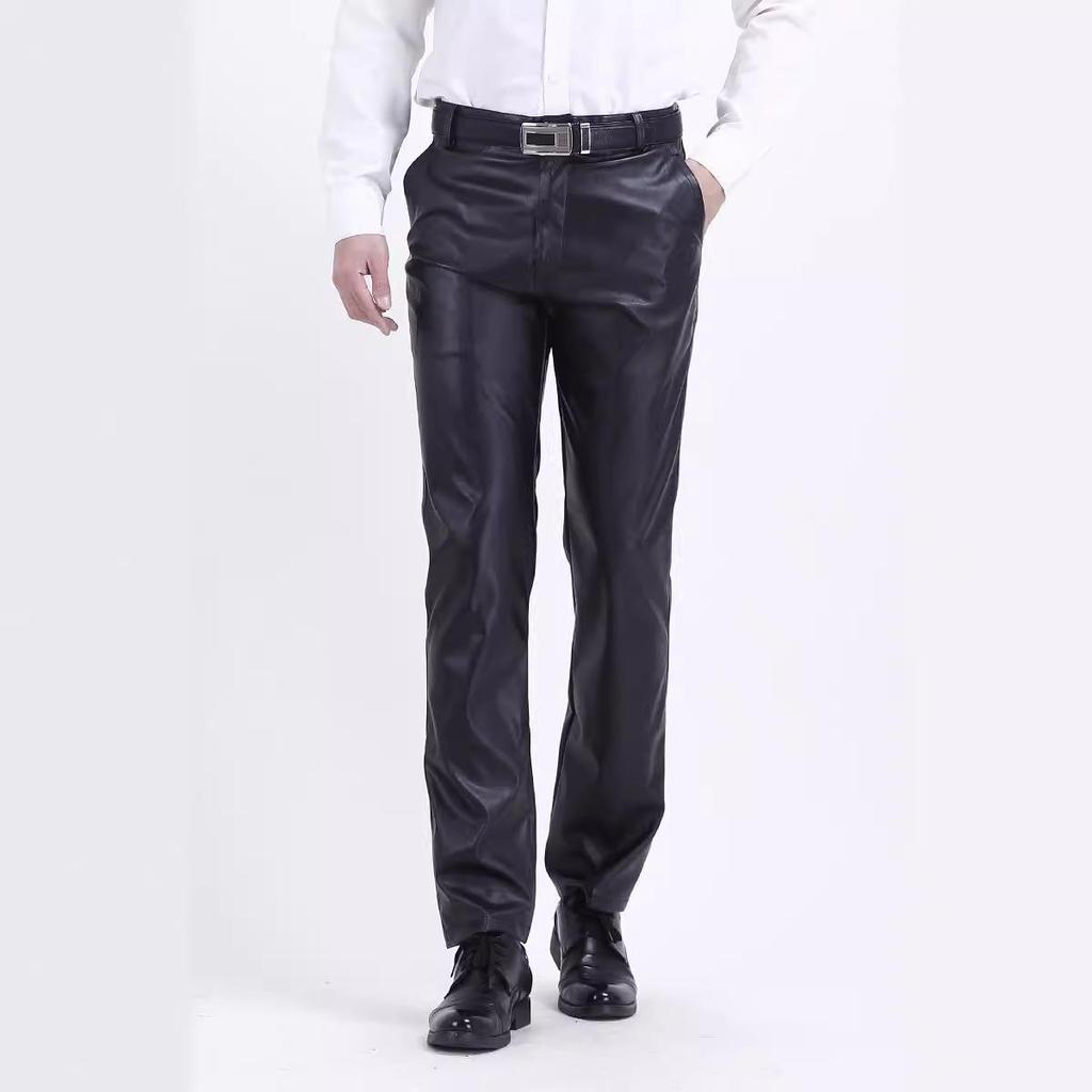 Men's Summer Stretchy PU Leather Pants: Waterproof, Oil-Resistant, Dirt-Resistant, Loose-Fit, Lightweight, Work Safety Casual Pants.
