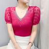 Summer New Mesh T-shirt Shiny Hot Diamonds Tees Sexy V-neck Short Sleeve Women's Tops Fashion Classic Girl Streetwear Blouse