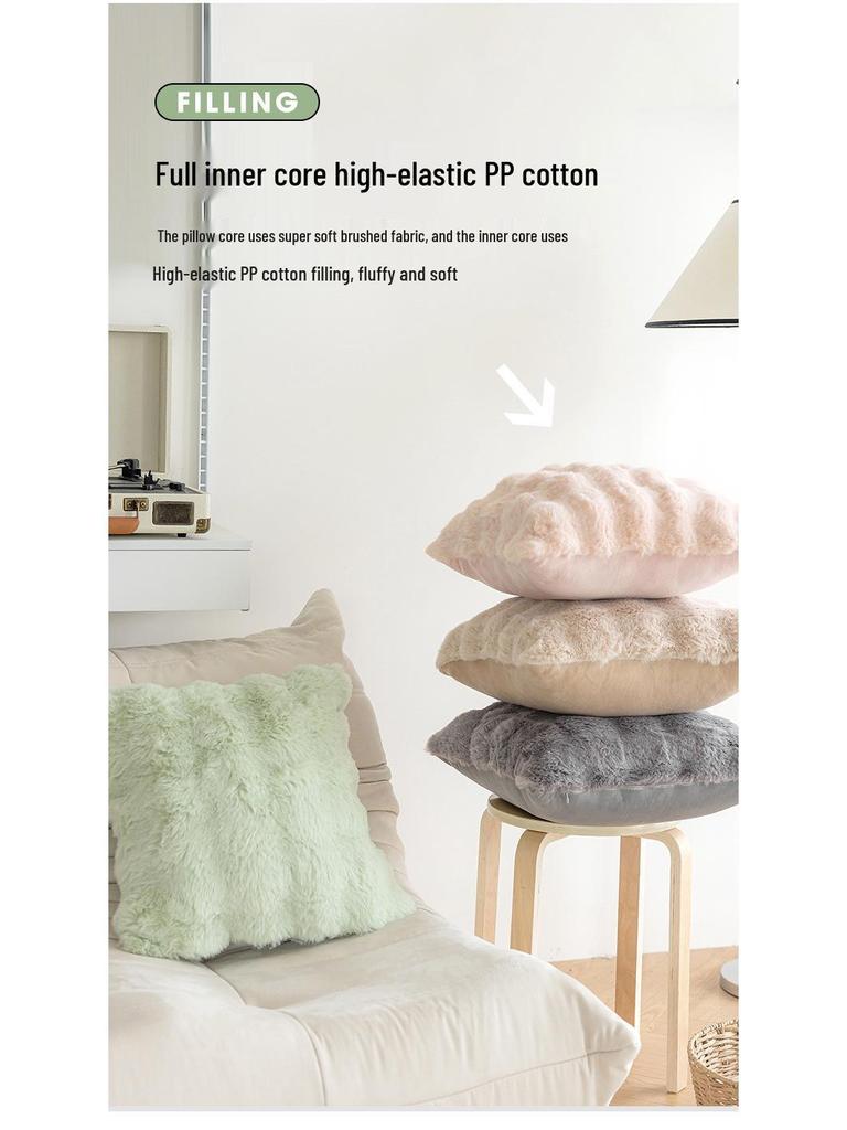 Rabbit Fur Plush Throw Pillow - Solid Color Fleece Cushion for Sofa, Bedroom, or Study