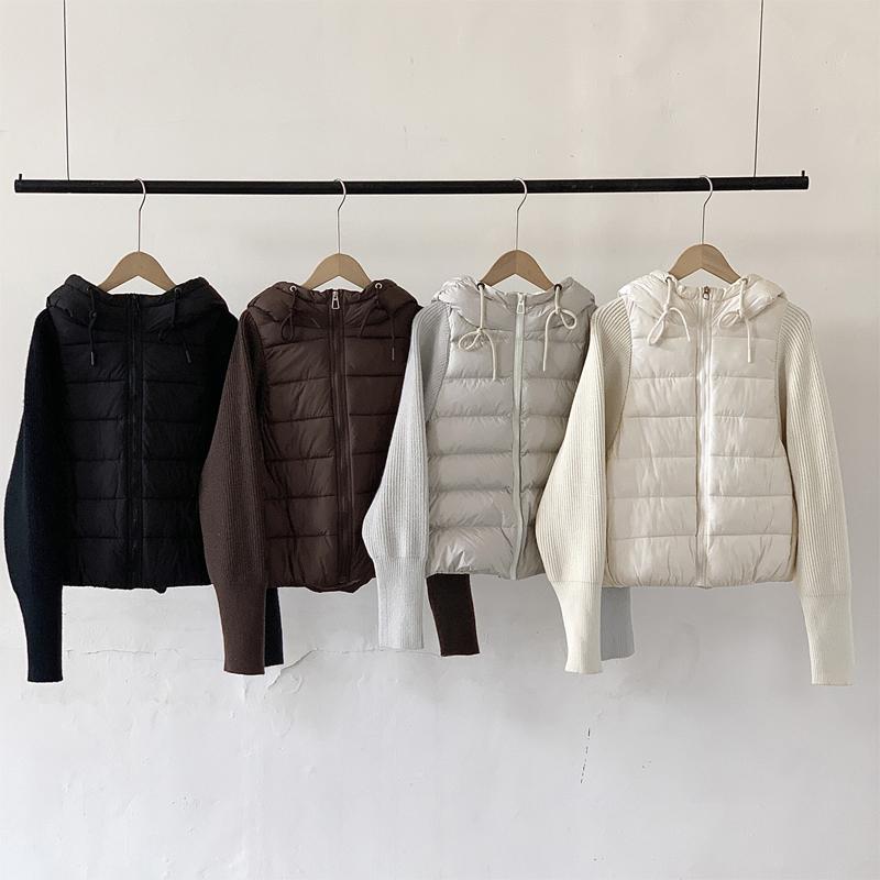 Fashion Female Short Coat Winter Jackets Hooded Knitted Sleeves Loose Thick Warm Women Parkas