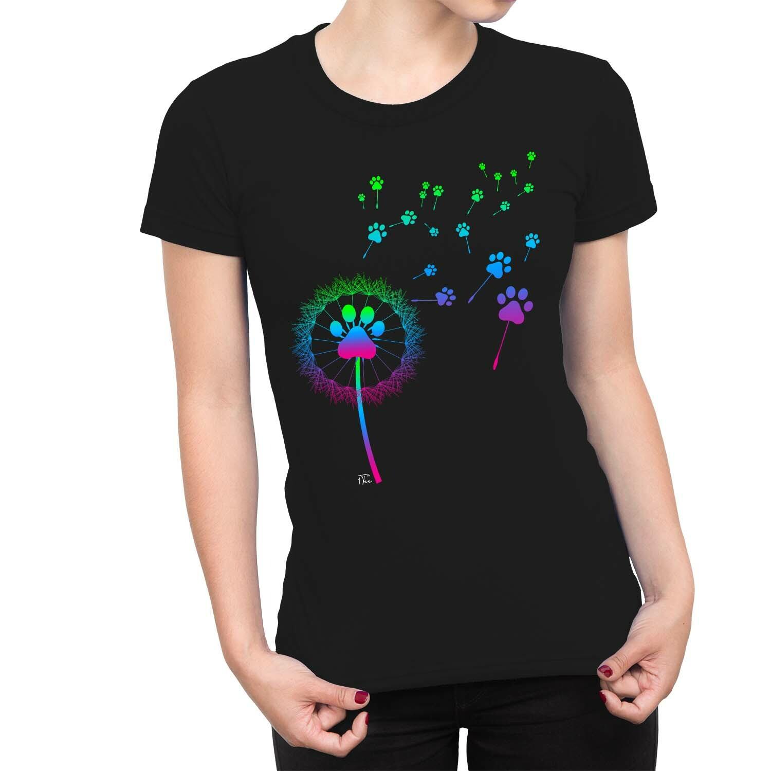 1Tee Womens Dandelion Paw Print Dog T-Shirt S