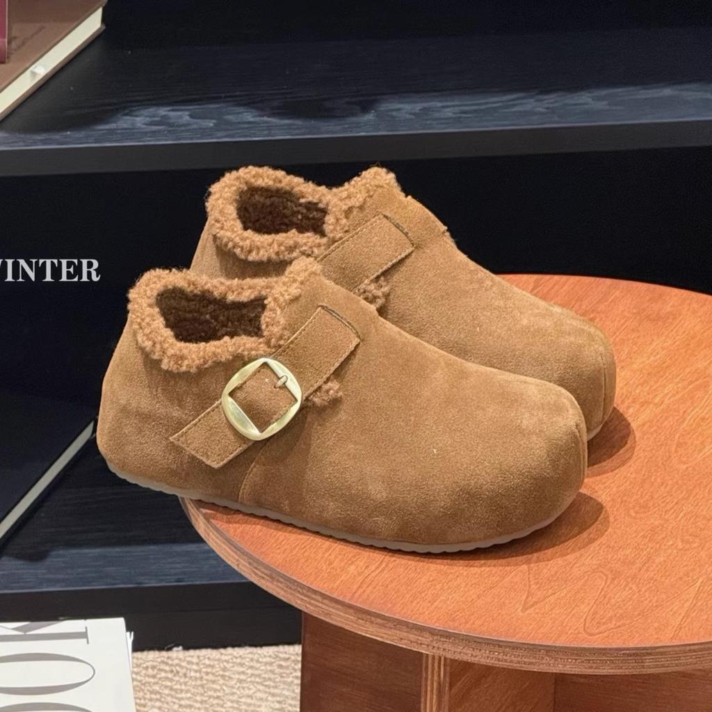 Autumn and winter velvet Boken shoes 2025 new inner height increase, thickening and height increase, one-pedal bag head shoes, warm casual single shoe