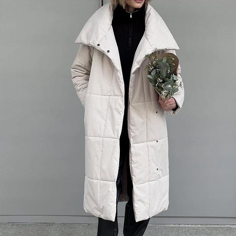 Winter Oversized Warm Long Cotton Padded Coats Women Loose Belt Quilted Parkas Jackets Thicken  Lace Up Single Breasted Overcoat