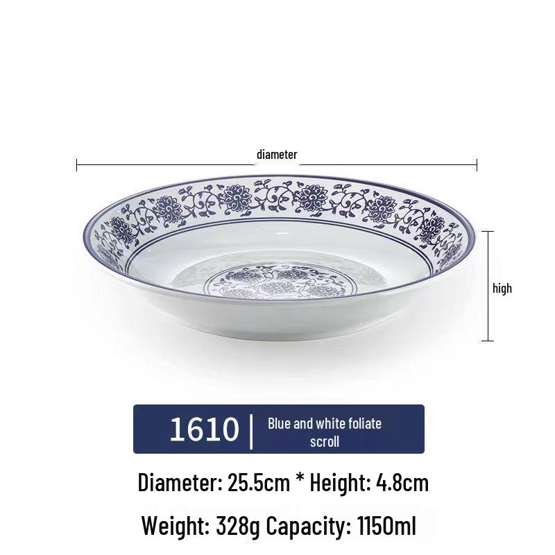 Modrobílý hluboký talíř z melaminu ve stylu porcelánu pro ryby, polévky a komerční použití