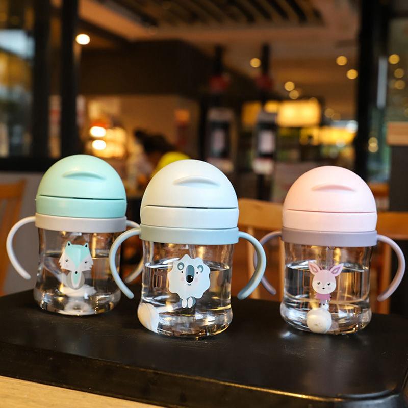 250Ml Baby Sippy Water Cup Kid Handle Learn Feeding Drinking Bottle Anti-Choking With Gravity Ball Kids Training Cup With Straw