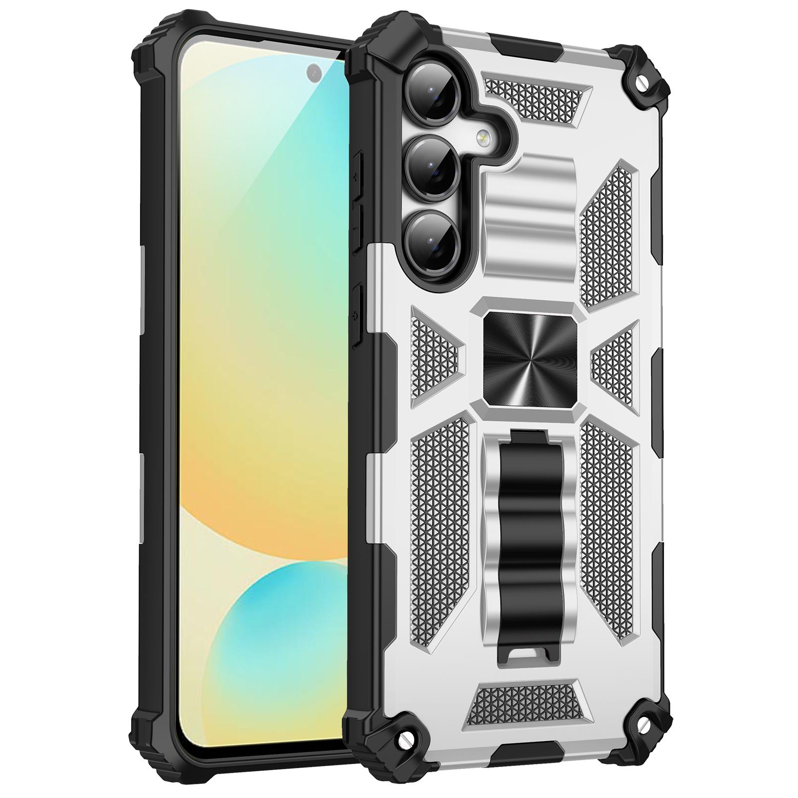 

For Samsung Galaxy S24 FE Phone Case Kickstand Drop Protection PC+TPU Back Cover Silver