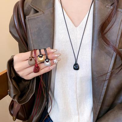 Korean Brushed Pendant Necklace: Women's Long, Versatile Black Cord Sweater Chain