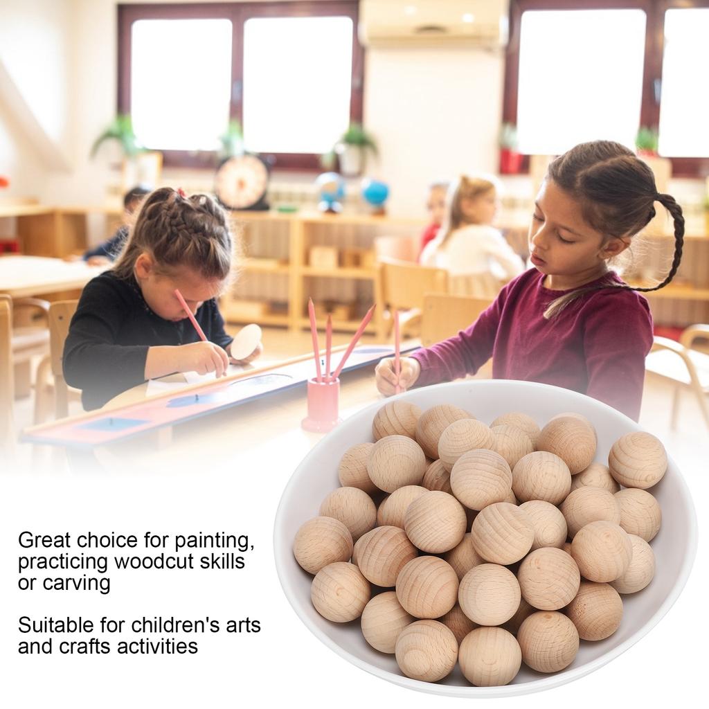 50Pcs Wooden Round Balls Unfinished Beech DIY Creativity Hand Made Craft Supplies