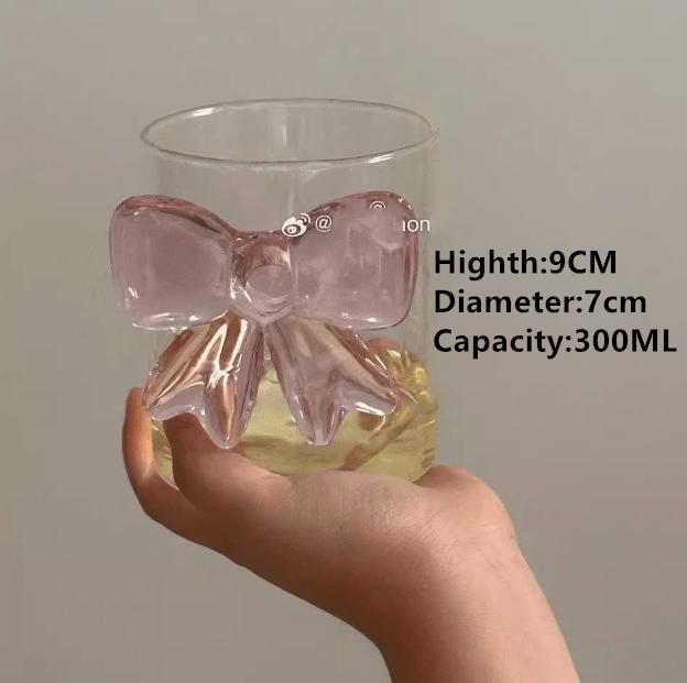 Pink Bowknot Series Glasses Cup Korean Style  INS  Bow Handle Goblet Glass Cup Romantic Ritual Champagne Wine Glass