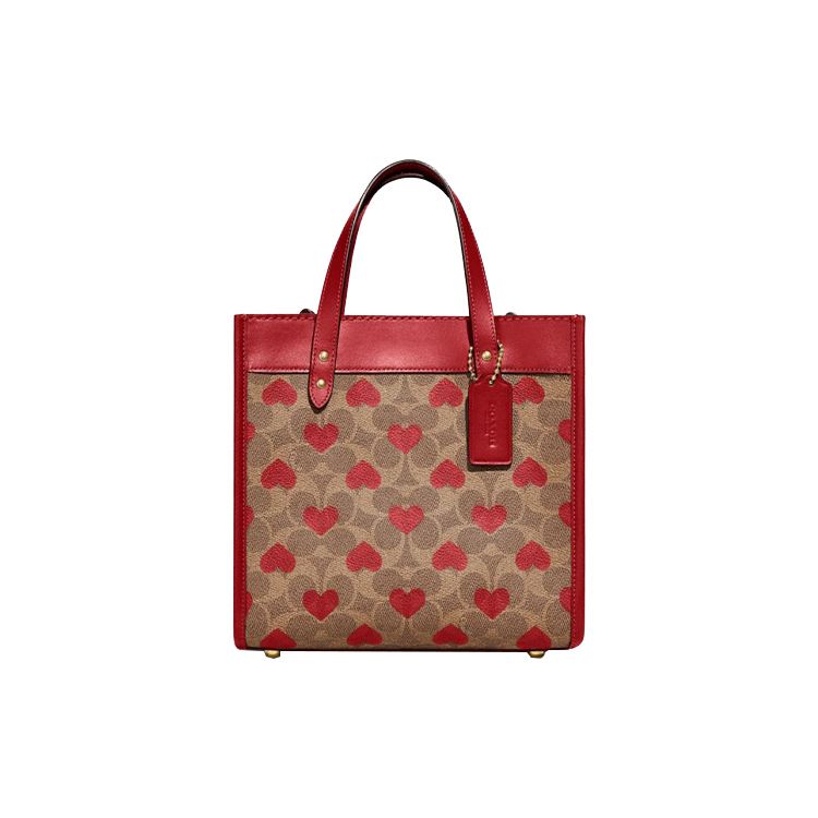 Coach Women's Brown/Red Field 22 Classic Monogram Heart Print Canvas And Leather Tote Bag Tote Bag C8391-B4p22