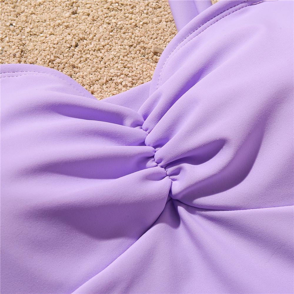 Shencai European-American Ruched Solid Color One-Piece Sexy Bikini Swimsuit for Women