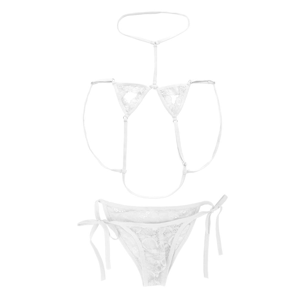 Sexy Dessous Set mit offenem BH und Höschen aus Spitze mit perforiertem Stringdreieck Geschenk [IPENNYE] Männer, T-Rücken-BH, Durchsichtig, Transparent, Höschen, Höschen,