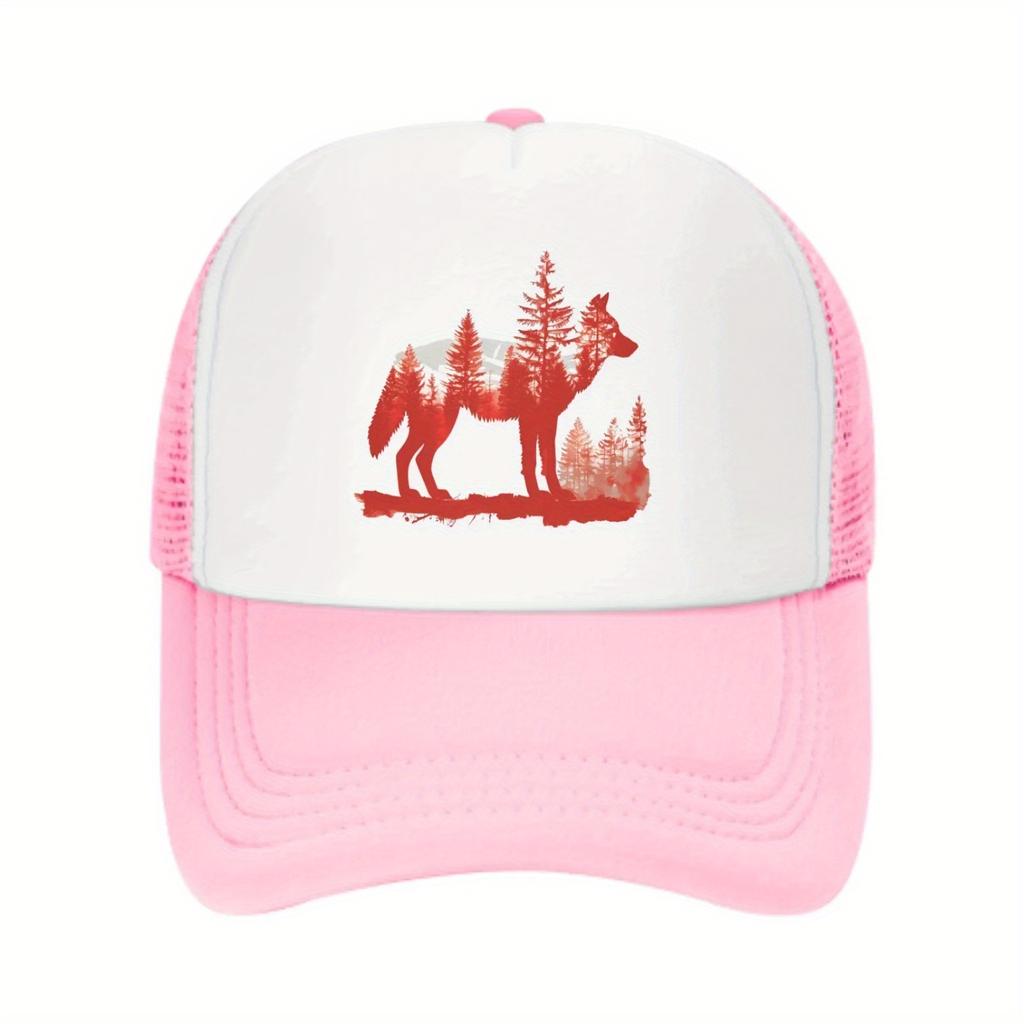 Wolf Forest Silhouette Print Trucker Hat Casual Adjustable Baseball Cap Outdoor Sun Protection