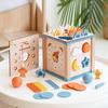 Wooden Activity Cube with Shape Sorter FineMotor Educational Center Early Learning