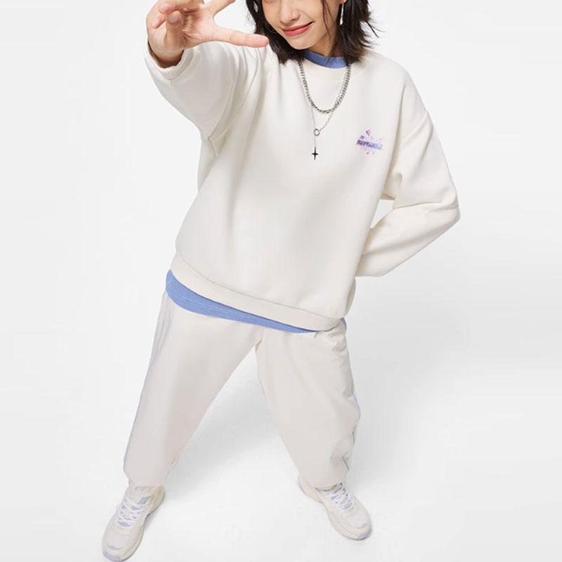 Li Ning Sportovní trendová série Mikina s potiskem písmen, ležérní kulatý výstřih, pulovr pro ženy, off-white AWDU038-1