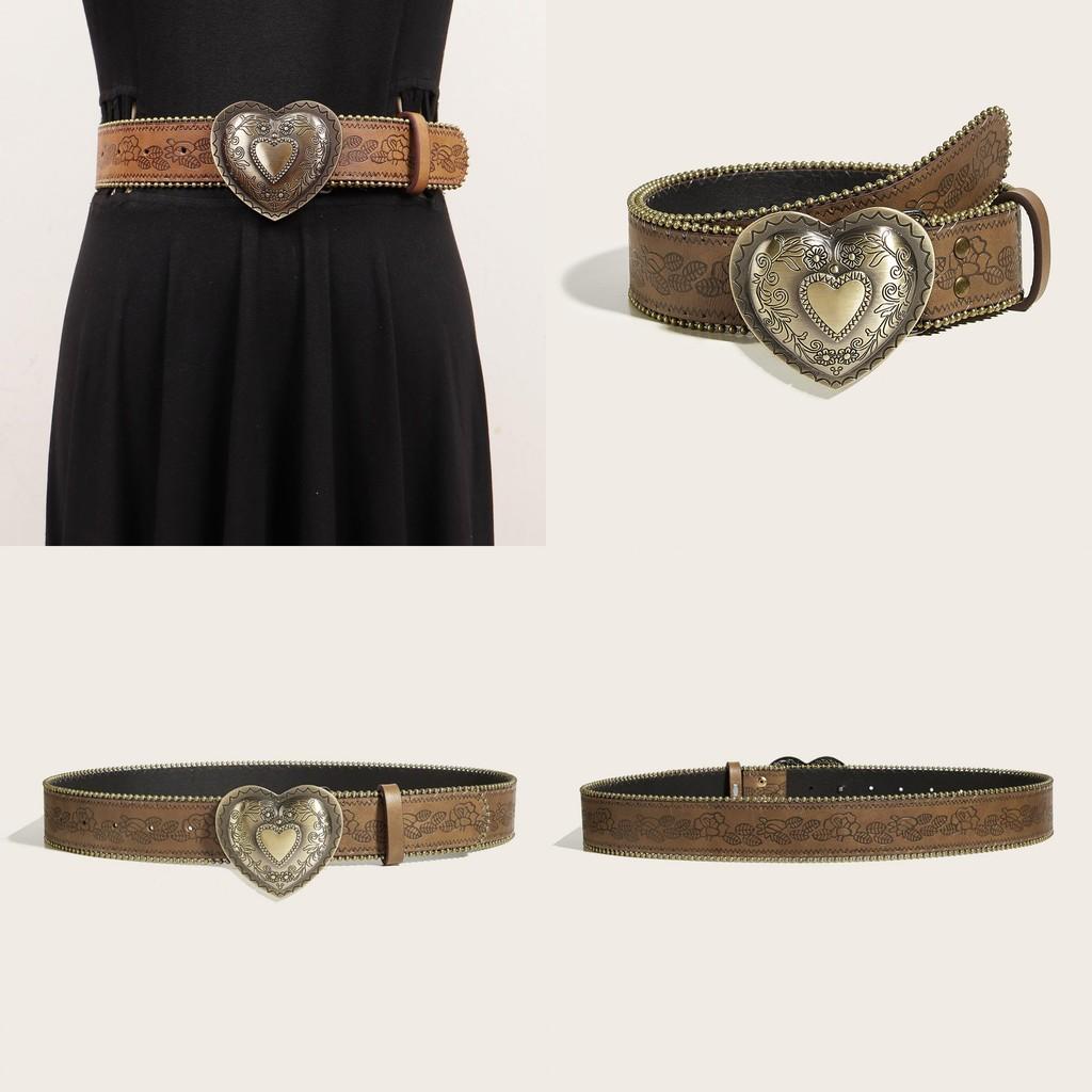 Shaped Heart Retro Rivet Belt Pu Leather Alloy Snap Closure Men Teens Streetwear