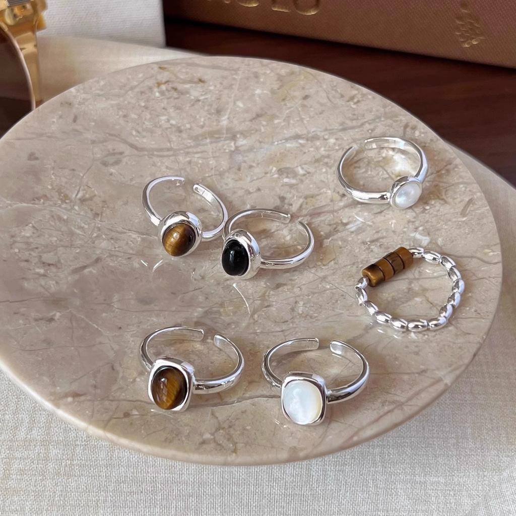 Mother-of-pearl Tiger Eye Ring Women's Foreign Style Cold Wind Niche Unique Vintage Girlfriend Gift Hand Jewelry Accessories