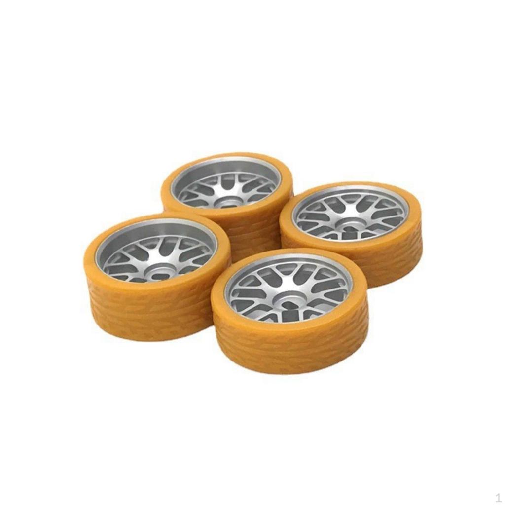 4 Pieces RC Car Wheel with Treaded Tire 1:28 Scale MultiSpoke Rim LowProfile Tires