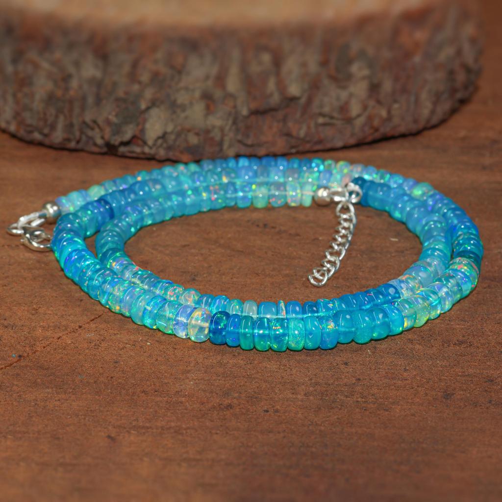 Paraiba Fire Opal Gemstone Smooth Beaded Necklace, Natural Opal Delicate Necklace, Minimalist Necklace, Birthstone Necklace, Gift for Her
