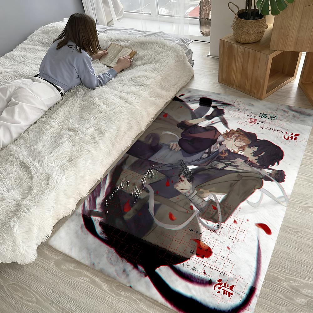 Bungo Stray Dogs Anime Floor Mat Soft Thickened Absorbent Non-Slip Bedroom Living Room Door Mat Home Decor Flannel Rugs