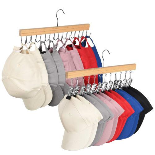 OTraki Hat Hanger, 28-Piece Capacity, Clip and Hook Type, Hanging, Non-Slip, 360-Degree Rotation, Wooden, Belt Hanger, Fall Prevention, Tie Hanger, St