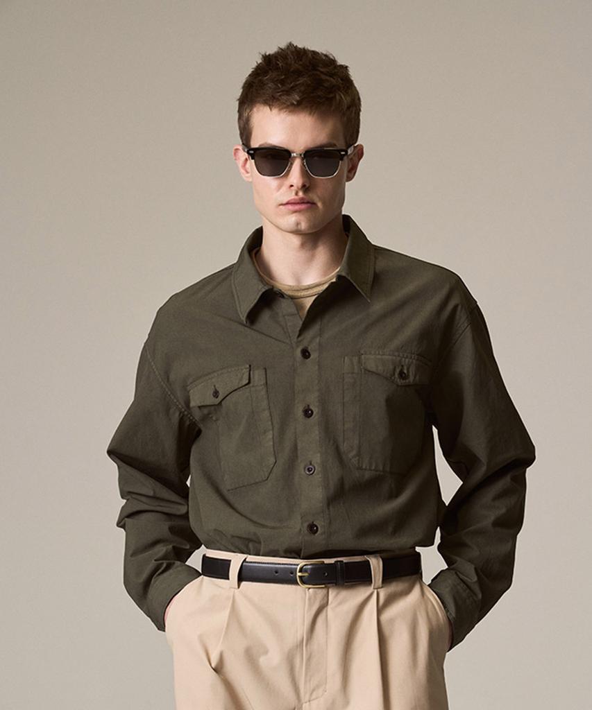 Laijeuaenbillou Utility Overshirt Summer Gabardine Olive