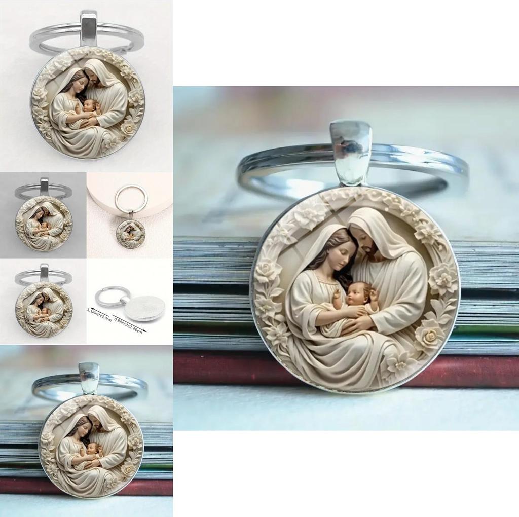 Religiöser Mutter Muster Glas Schlüsselanhänger Anhänger Mit Stilvollem Finish Für Sammler Und Accessoires