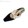 Bow Women Heeled Sandals Square Toe Shoes Woman Slippers Slingback 2025 Summer Elegant Dress Shallow Sandalias De Mujer