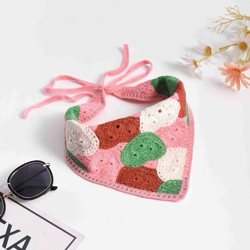 French Pastoral Style Triangle Headband Handmade Crochet Flower Headscarf Hat Knitted Girls Headband Towel