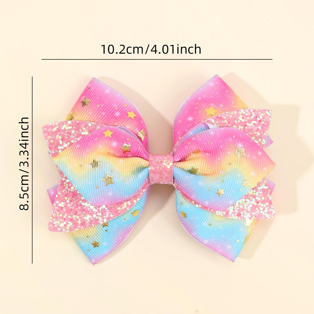 2Pcs Rainbow Star Hair Clips Sweet Glitter Sequin Hairpins New Ribbon Barrette For Girls Children Headwear Hair Accessories Gift