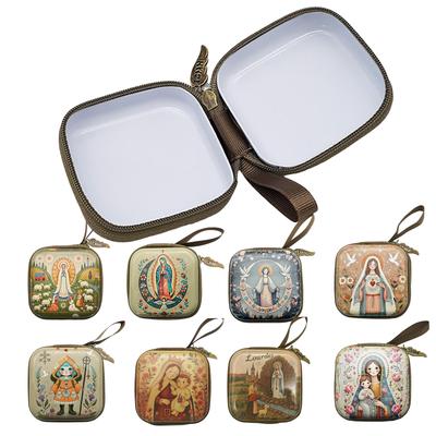 Square Cartoon Prayer Bead Pouch Double Sided Design Durable Plastic Organizer For Religious Accessories Jewelry Storage