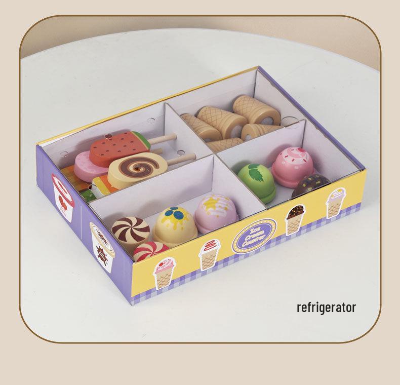 Wooden Ice Cream Cart Playhouse Toy for Early Learning