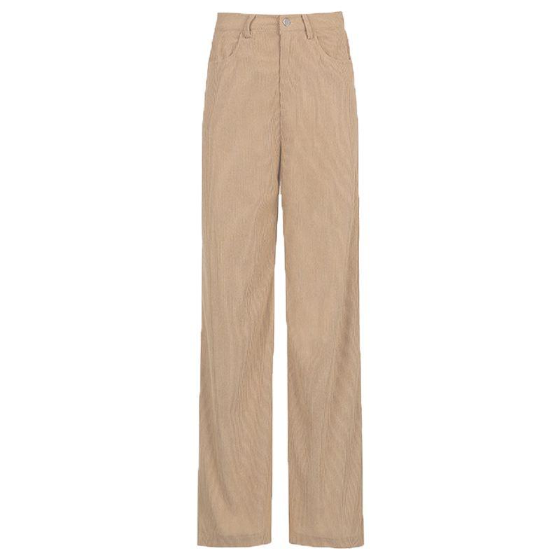 Color Solid Womens High Waist Wide Leg Slimming Casual Fashion Pants Corduroy