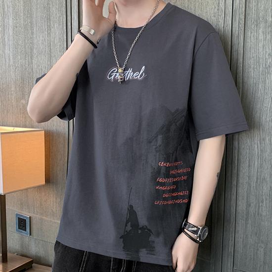 Short Sleeved T-shirt for Men's Thin Summer Trend Ink Style Half Sleeved Casual and Handsome Fashion Top